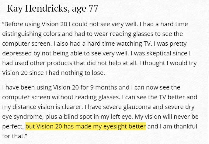 vision 20 customers reviews