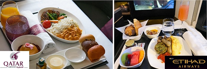 qatar airways vs etihad airways, dining